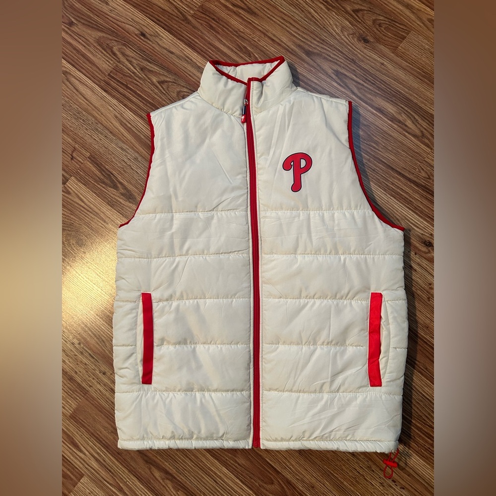 Phillies baseball Cream and Red Puffer Vest with Logo